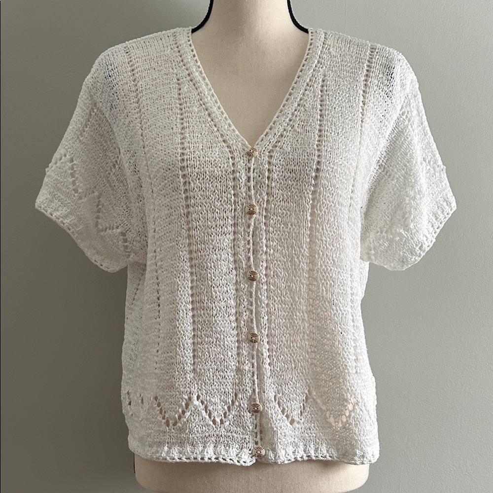Sigrid Olsen Crochet Cardigan in White